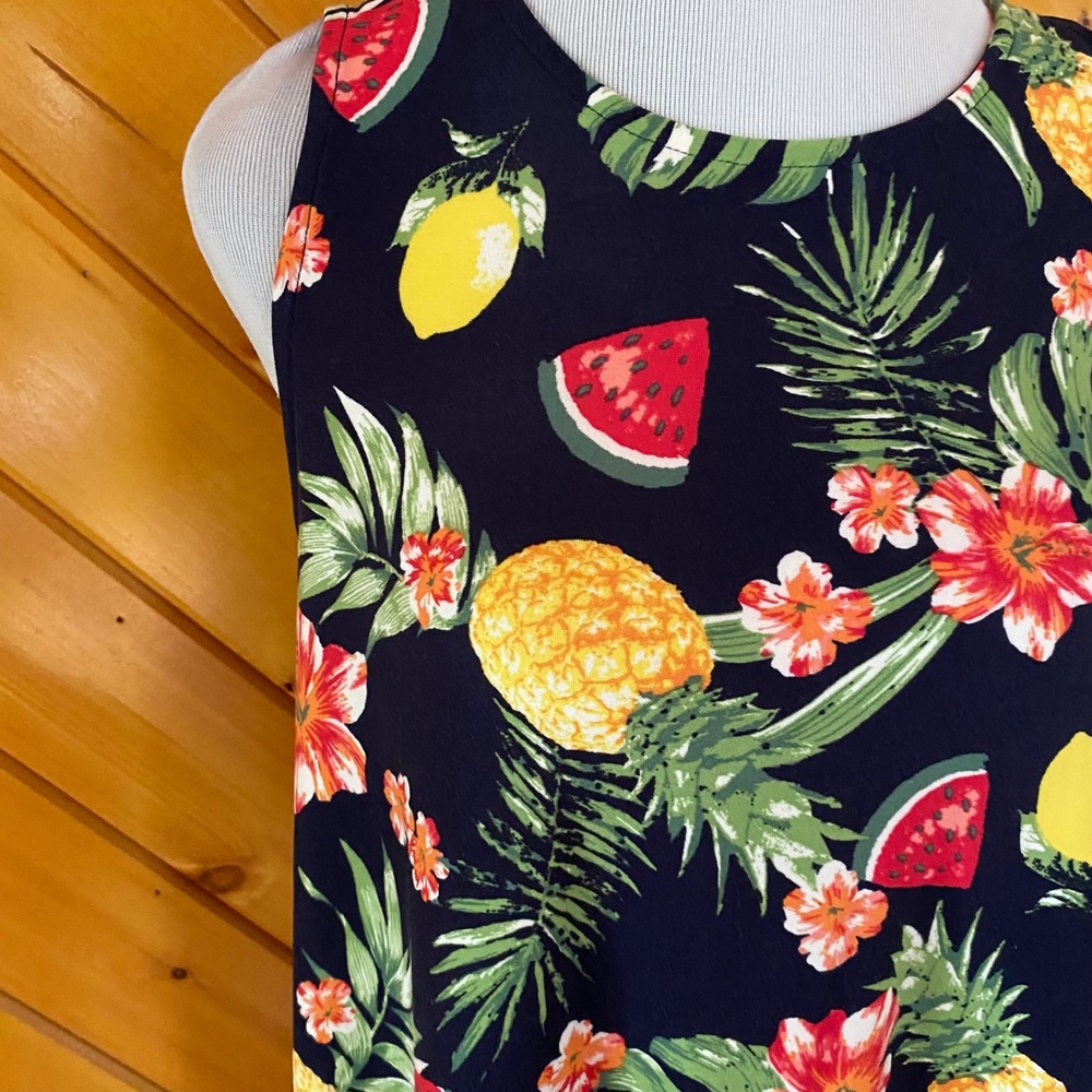Harlow & Rose Small Tropical Fruit Pineapple Watermelon Shift Dress Navy